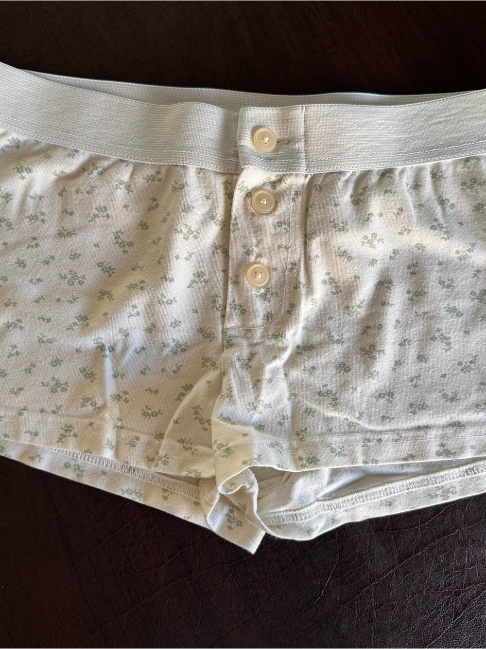Brandy Melville Women’s Floral Cotton Knit Boyshorts - Light Green on White